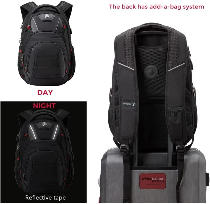 Swissdigital Design Circuit College Business Travel Backpack TSA Friendly Built in USB Charging RFID Protection Fits Laptops up to 15.6" Black (J14-BR) - Image 9
